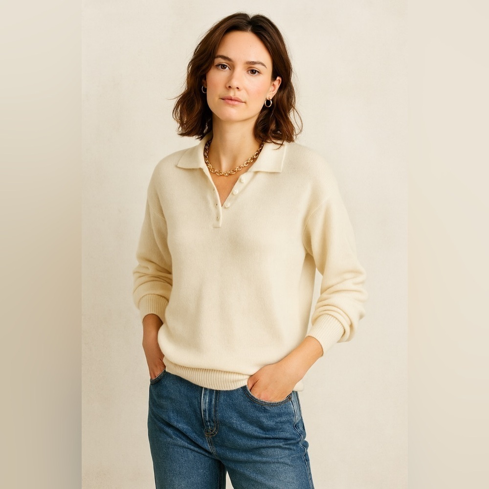 Vintage Paris Sport Club Cream Angora Lambswool Old Money Sweater Size Medium
